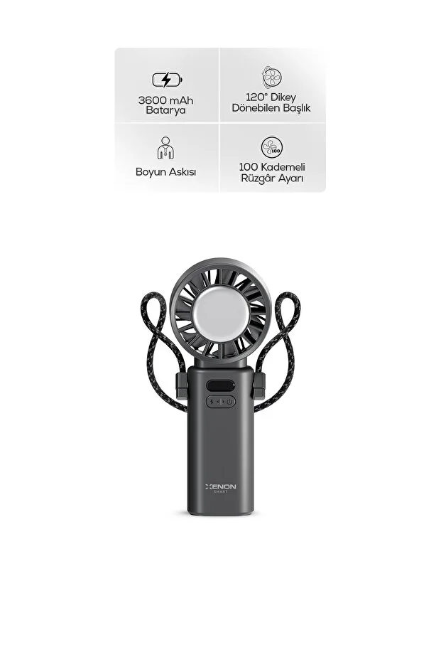 Peltier Buz Soğutmalı El Vantilatörü | 100 Kademe, 3600mAh, 8300 RPM, USB-C, Askılı (Gri-X6111) Peltier Buz Soğutmalı El Vantilatörü | 100 Kademe, 3600mAh, 8300 RPM, USB-C, Askılı (Gri-X6111)